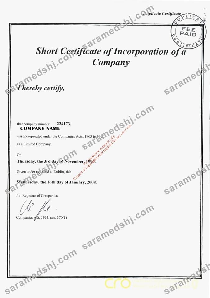 Ireland Certificate of Incorporation